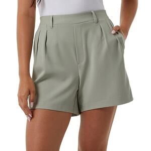 32 Degrees Cool Pleated High Rise Pull On Casual Chino Shorts Green S